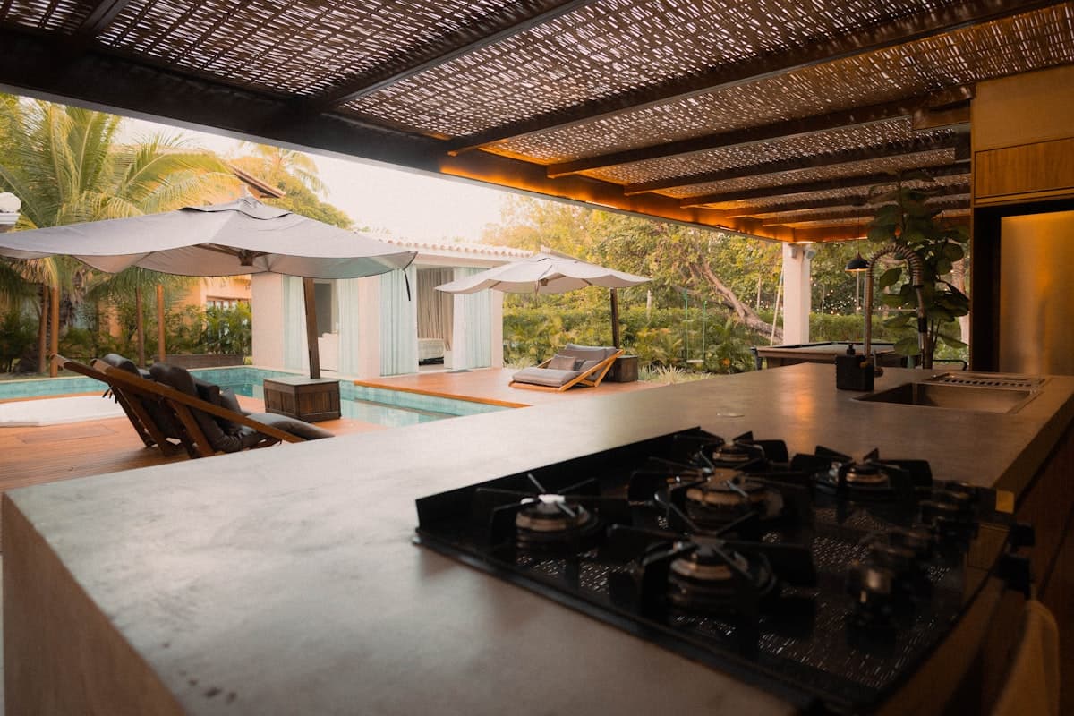 Pizza oven and bar seating area